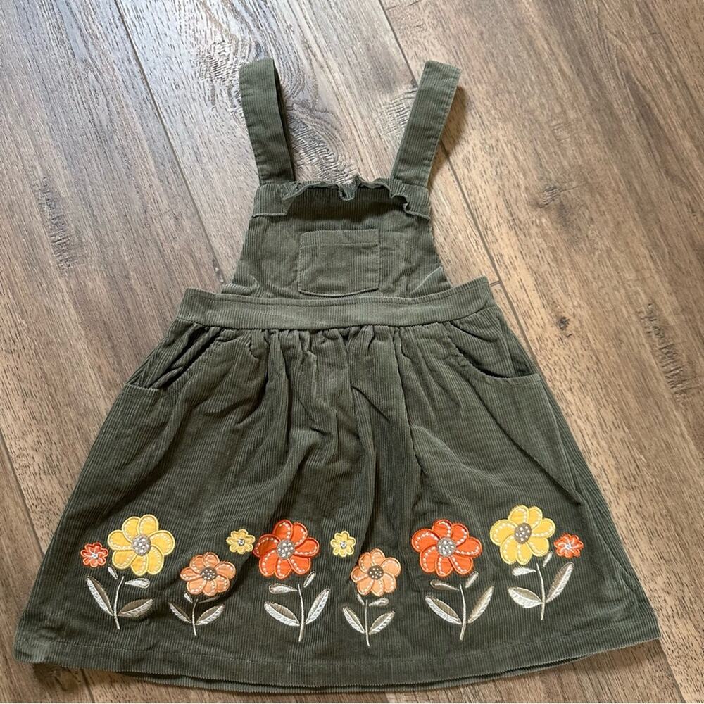 Blueberi Boulevard Girl’s Jumper Corduroy Ribbed‎ Floral Dark Green, 4T